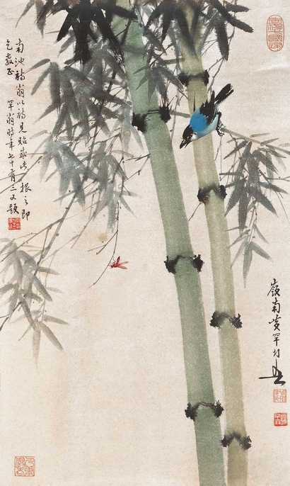 黄幻吾 竹林雀鸣 镜心